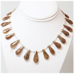 NATURAL BROWN QUARTZ PEAR SHAPE BEADS NECKLACE