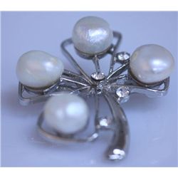 WHITE PEARL AND CZ BROOCH