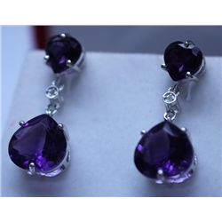 32.80 CTW AMETHYST AND DIAMOND EARRINGS .925 STERLING S