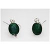 Image 1 : NATURAL 3.43 GRAMS EMERALD OVAL EARRINGS .925 STERLING