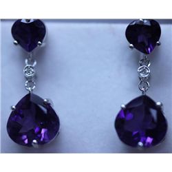 32.35 CTW AMETHYST AND DIAMOND EARRINGS .925 STERLING S