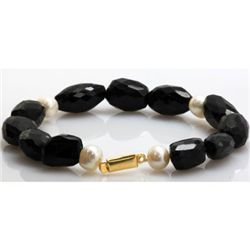 Natural Big Black Spinal and Pearl Beads Bracelet