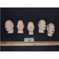 ANIMATRONIC PUPPET UNUSED SILICONE PAINTED HEAD SKINS LOT OF 5  LARGE DOLL SIZE UNKNOWN PRODUCTION