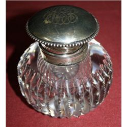 Cut Glass Inkwell with Sterling Top