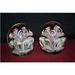 Pair of Art Glass Floral Book Ends