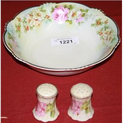 Large Bavarian Hand Painted Bowl, S&P Shakers