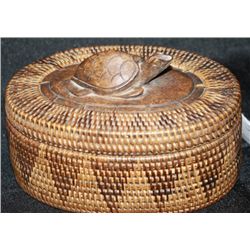 Native American Made Woven Basket w/carved Turtle