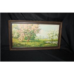 Antique Water Color of Blooming Trees