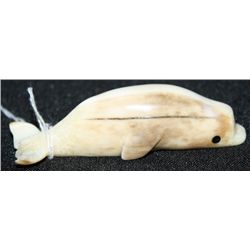 Scrimshaw Carved Ivory Whale Signed