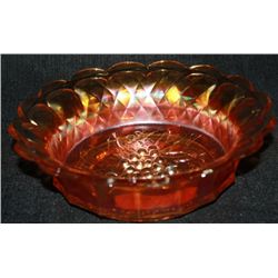 Grape Patterned Marigold Carnival Glass Bowl as is