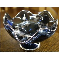 Blue Compote with Silver Inlay Design and Rim