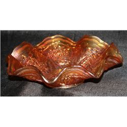 Grape Patterned Marigold Carnival Glass Bowl