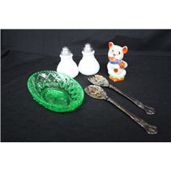 Box Lot--Green Dish, Indiana Glass, Milk Glass S/P