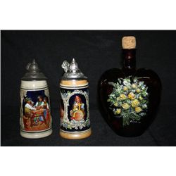 Heart Shaped Bottle & 2 Western Germany  Steins