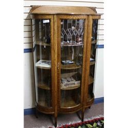 curved glass oak china cabinet