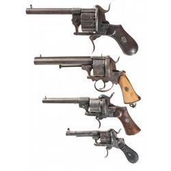 Four Double Action Pinfire Revolvers