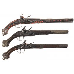 Three Mediterranean-Style Flintlock Pistols