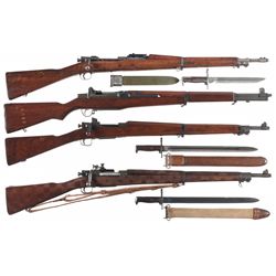 Four U.S. Military Rifles with Bayonets