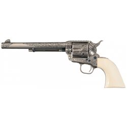 Engraved Colt Single Action Army Revolver with Ivory Grips