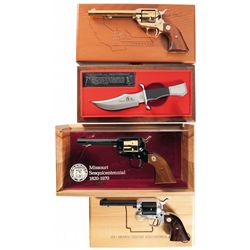 Three Cased Colt Commemorative Revolvers and a Cased Tecumseh Commemorative Knife