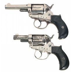 Two Etched Panel Colt Model 1877 Ejectorless Revolvers