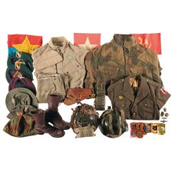 Lot of U.S. and British Uniforms with Assorted Headgear and Militaria