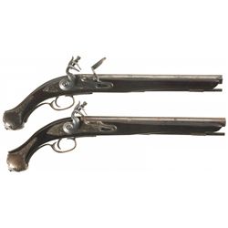 Matching Pair of Lye Marked Flintlock Pistols