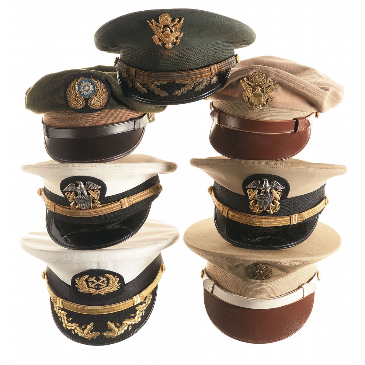 Seven U.S. Military Dress Caps