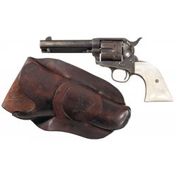 Antique Colt Single Action Army Revolver with Extra Set of Grips and Leather Holster