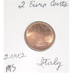2002 ITALY 2 EURO CENT COIN *RARE MS HIGH GRADE* COIN CAME OUT OF PRIVATE EURO COIN COLLECTION!!
