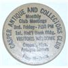 Image 2 : VINTAGE CASPER ANTIQUE & COLLECTORS CLUB WOODEN NICKEL RARE NICE EARLY COIN COIN CAME OUT SAFE BOX