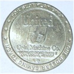 UNITED COIN MACHINE CO. *HERITAGE LOUNGE CASINO $1* *NICE UNIQUE ADVERTISING ON CASINO COIN*!!