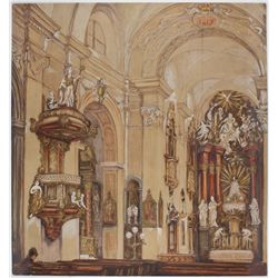 ADOLF HITLER CHURCH INTERIOR WATERCOLOR PAINTING