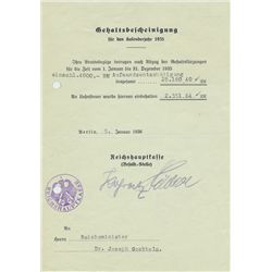 JOSEPH GOEBBELS DRAWS HIS 1936 SALARY