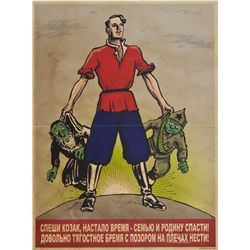 COSSACK ANTI-SEMITIC, ANTI-SOVIET PROPAGANDA POSTER