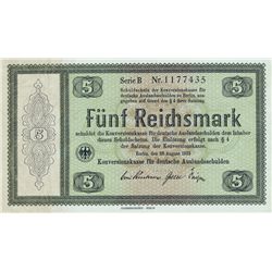 GERMAN FIVE REICHSMARK "CONVERSION" NOTE