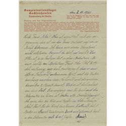 SACHSENHAUSEN PRISONER'S LETTER