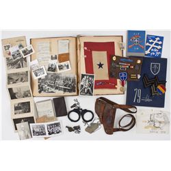 HANDCUFFS, HELMET, UNIFORM, AND SERVICE RELICS OF NUREMBERG TRIALS CPL. RICHARD MANLY