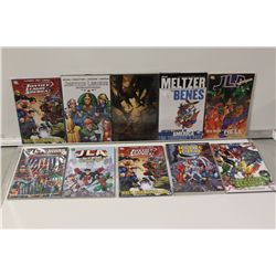 10 DIFFERENT JUSTICE LEAGUE TRADE PAPERBACKS.