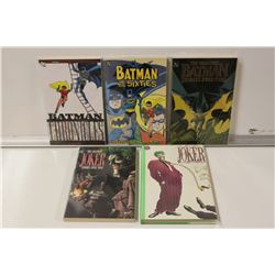BATMAN 5 TRADE PAPERBACKS. INCLUDES 1 HARD COVER.