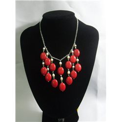 250CTW CHANDELIER WHITE PEARL AND RED TURQUOISE