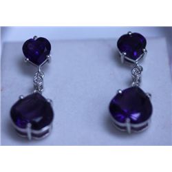 31.65 CTW AMETHYST AND DIAMOND EARRINGS .925 STERLING S