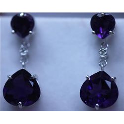 32.85 CTW AMETHYST AND DIAMOND EARRINGS .925 STERLING S