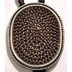 Zuni Coral Cluster Sterling Silver Bolo Tie - Sam Haloo
