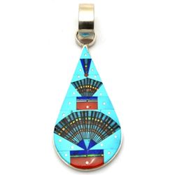Navajo Turquoise Night Sky Sterling Silver Pendant - Erwin Tsosie