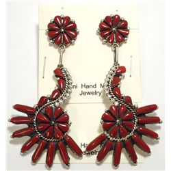 Zuni Coral Sterling Silver Post Earrings - Augustine Pinto