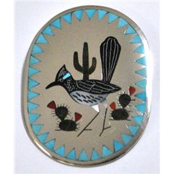 Zuni Multi-Stone Roadrunner Sterling Silver Pendant & Pin - Dennis & Nancy Edaakie