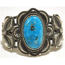 Old Pawn Navajo Kingman Turquoise Sterling Silver Cuff Bracelet - Kirk Smith