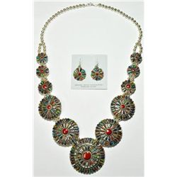 Navajo Multi-Stone Sterling Silver Necklace & Earrings Set - Violet Begay