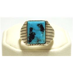 Navajo Sleeping Beauty Turquoise Sterling Silver Men's Ring - Ray Jack